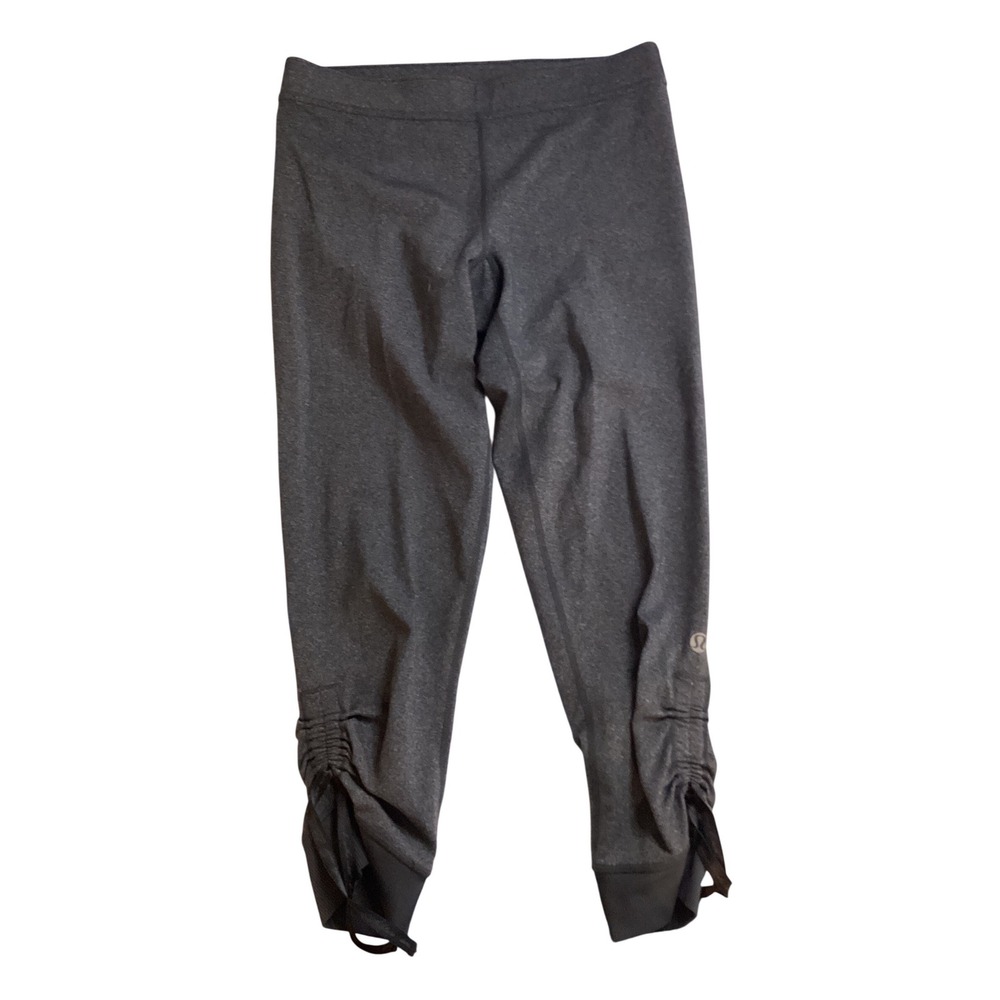 Lululemon Gather & Crow Crop Heathered Charcoal Gray Ruched Yoga Leggings Size 6
